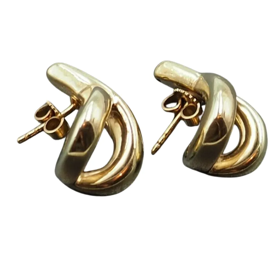 14ct Yellow Gold Half Hoop 'X' Stud Earrings