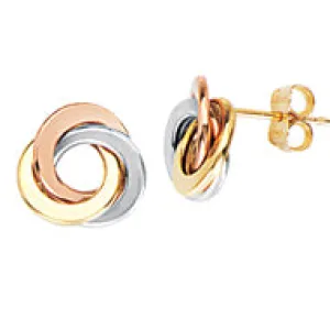 14K Flat Tube Triple Color Open Loveknot Earring