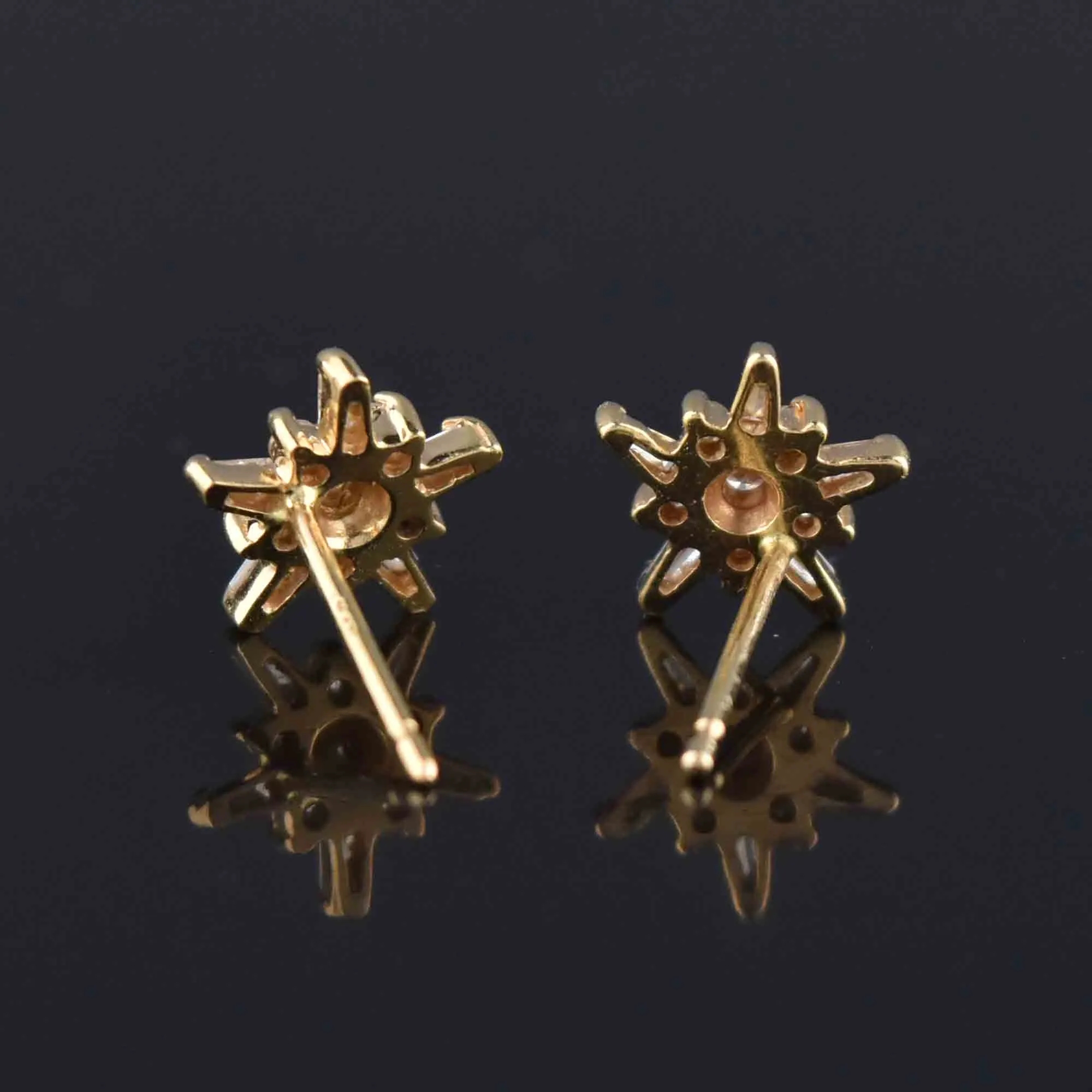 14K Gold Star Shape Baguette Diamond Stud Earrings