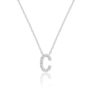 14k White Gold Created Diamond Initial C Letter Pendant Necklace Plated