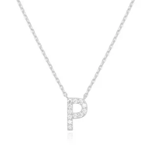 14k White Gold Created Diamond Initial P Letter Pendant Necklace Plated