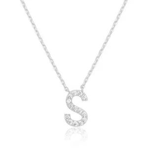 14k White Gold Created Diamond Initial S Letter Pendant Necklace Plated