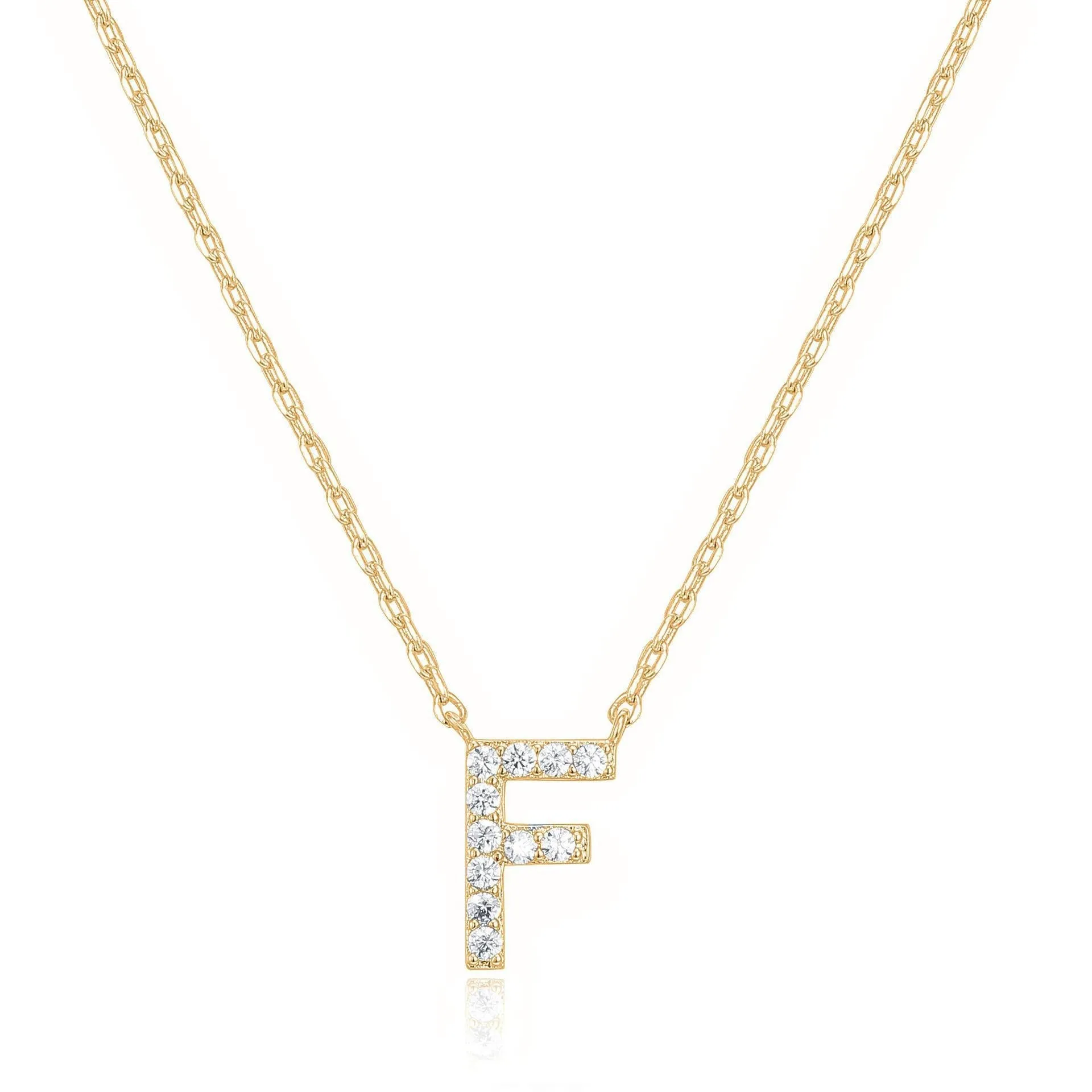 14k Yellow Gold Created Diamond Initial F Letter Pendant Necklace Plated