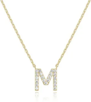 14k Yellow Gold Created Diamond Initial M Letter Pendant Necklace Plated