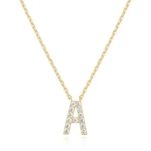 14k Yellow Gold Created White Sapphire Initial A Letter Pendant Necklace Plated