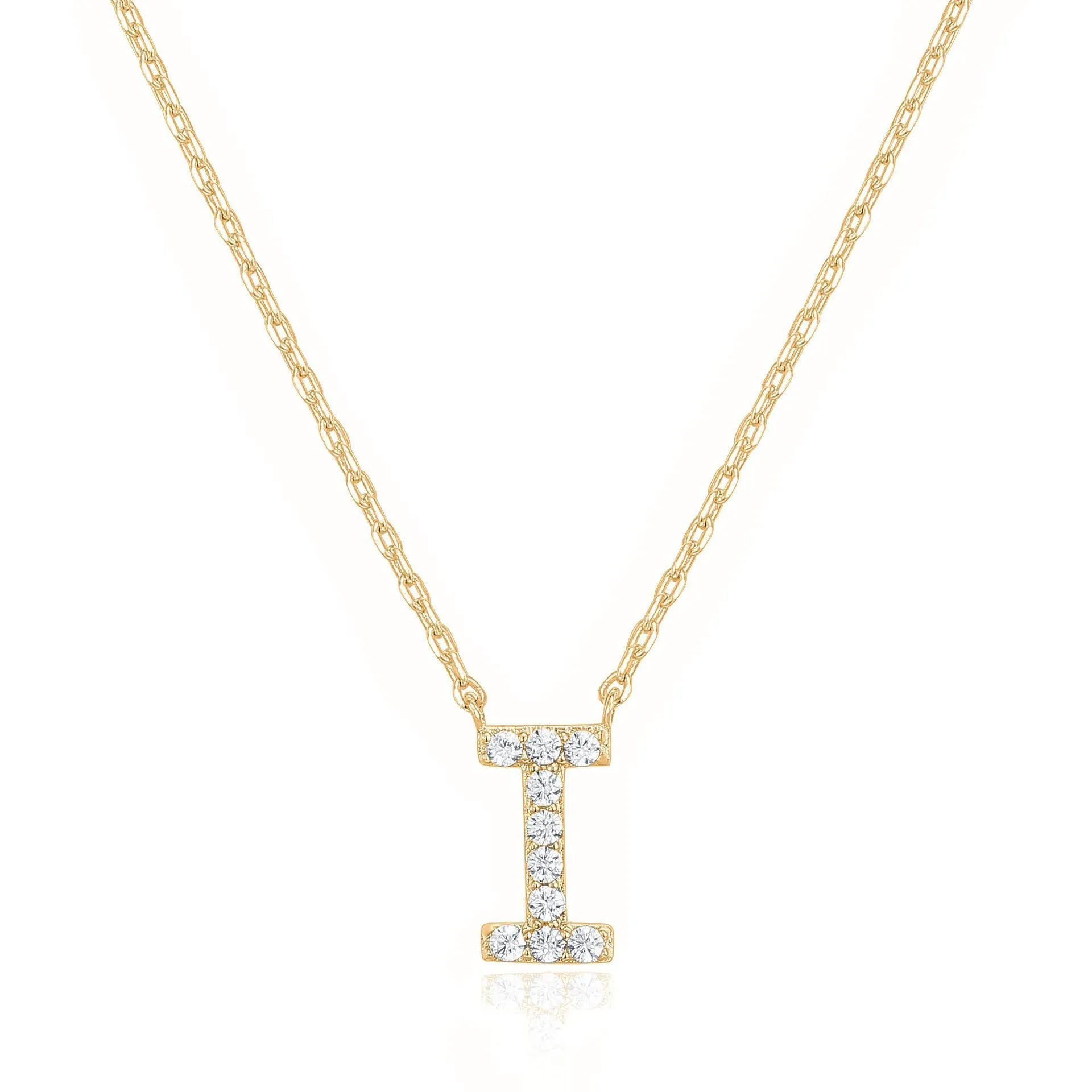 14k Yellow Gold Created White Sapphire Initial I Letter Pendant Necklace Plated