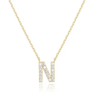 14k Yellow Gold Created White Sapphire Initial N Letter Pendant Necklace Plated