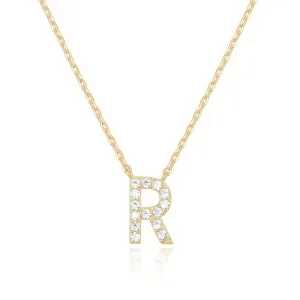 14k Yellow Gold Created White Sapphire Initial R Letter Pendant Necklace Plated