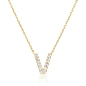 14k Yellow Gold Created White Sapphire Initial V Letter Pendant Necklace Plated