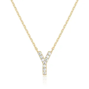 14k Yellow Gold Created White Sapphire Initial Y Letter Pendant Necklace Plated