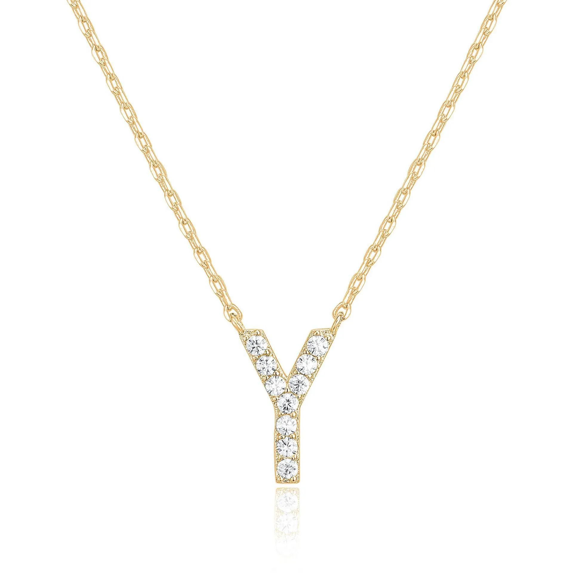 14k Yellow Gold Created White Sapphire Initial Y Letter Pendant Necklace Plated