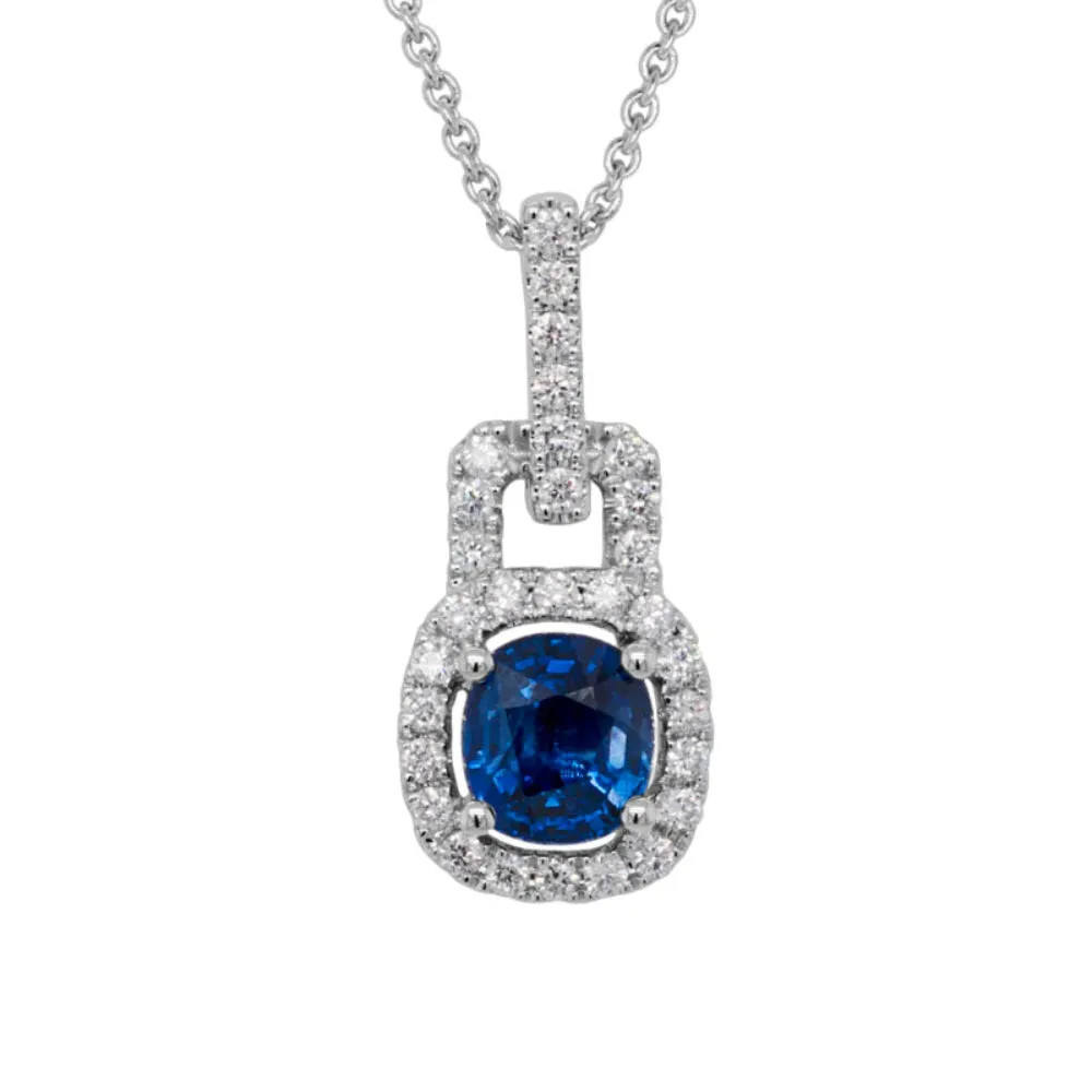 14w Blue Sapphire & Diamond Pendant Necklace