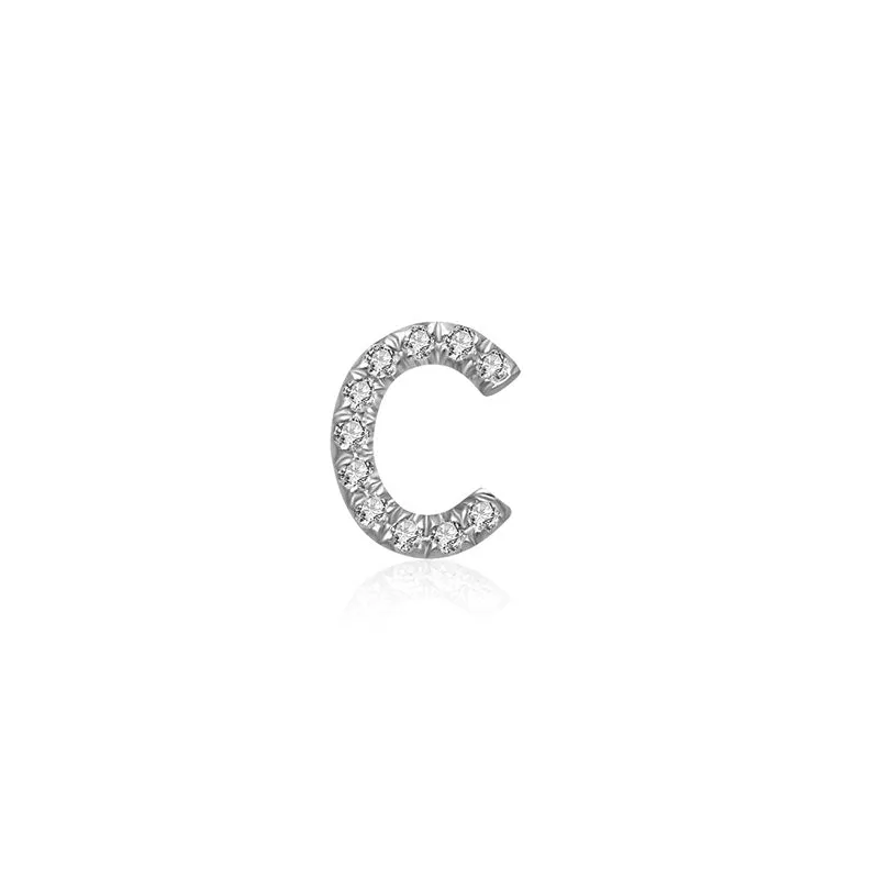 18k Gold Initial Letter "C" Diamond Pandent   Necklace