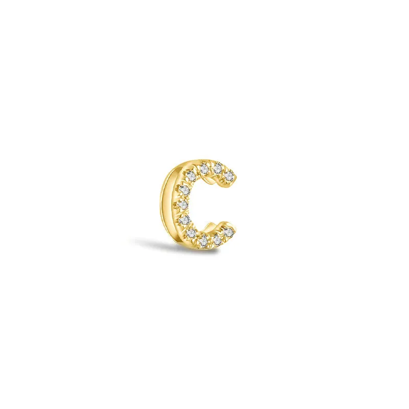 18k Gold Initial Letter "C" Diamond Pandent   Necklace