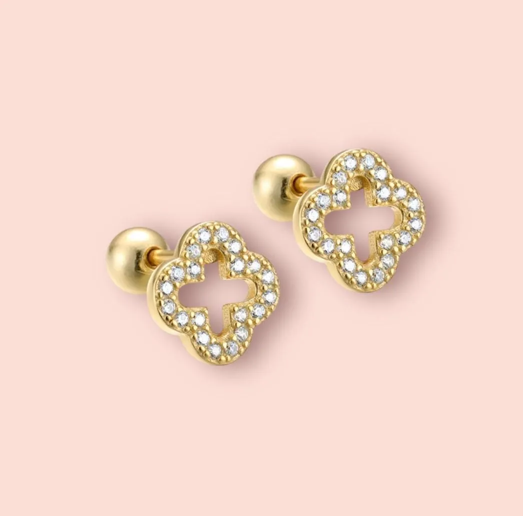 18K gold plated Crystal Clover stud earrings