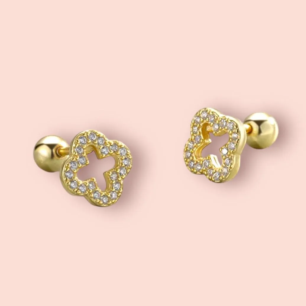 18K gold plated Crystal Clover stud earrings