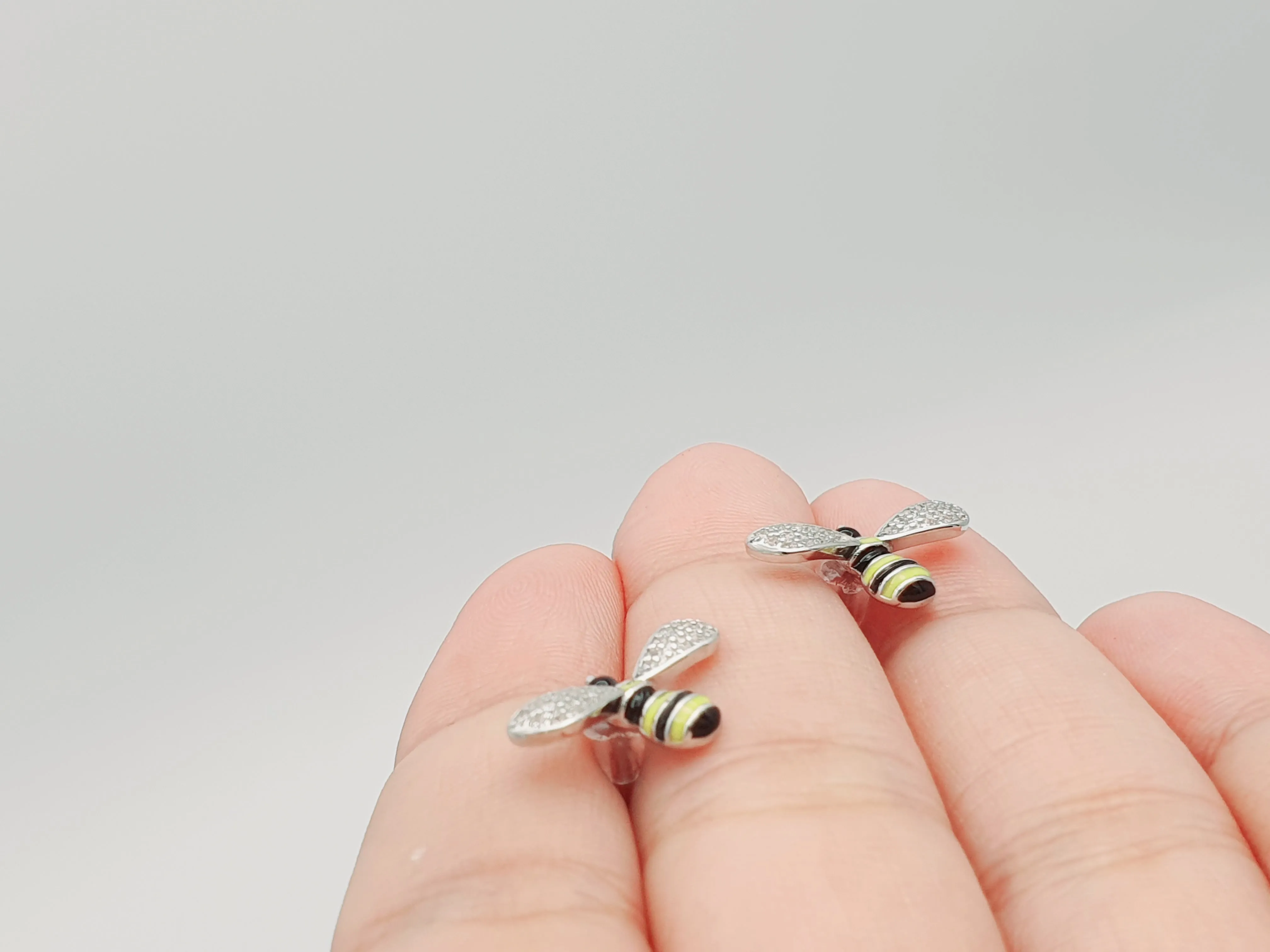 3D Yellow Bee Stud Earrings, Sterling Silver