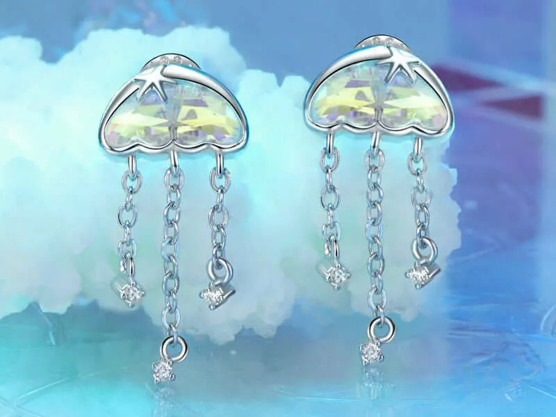 925 Silver Summer Tassel Symphony Jellyfish Earrings