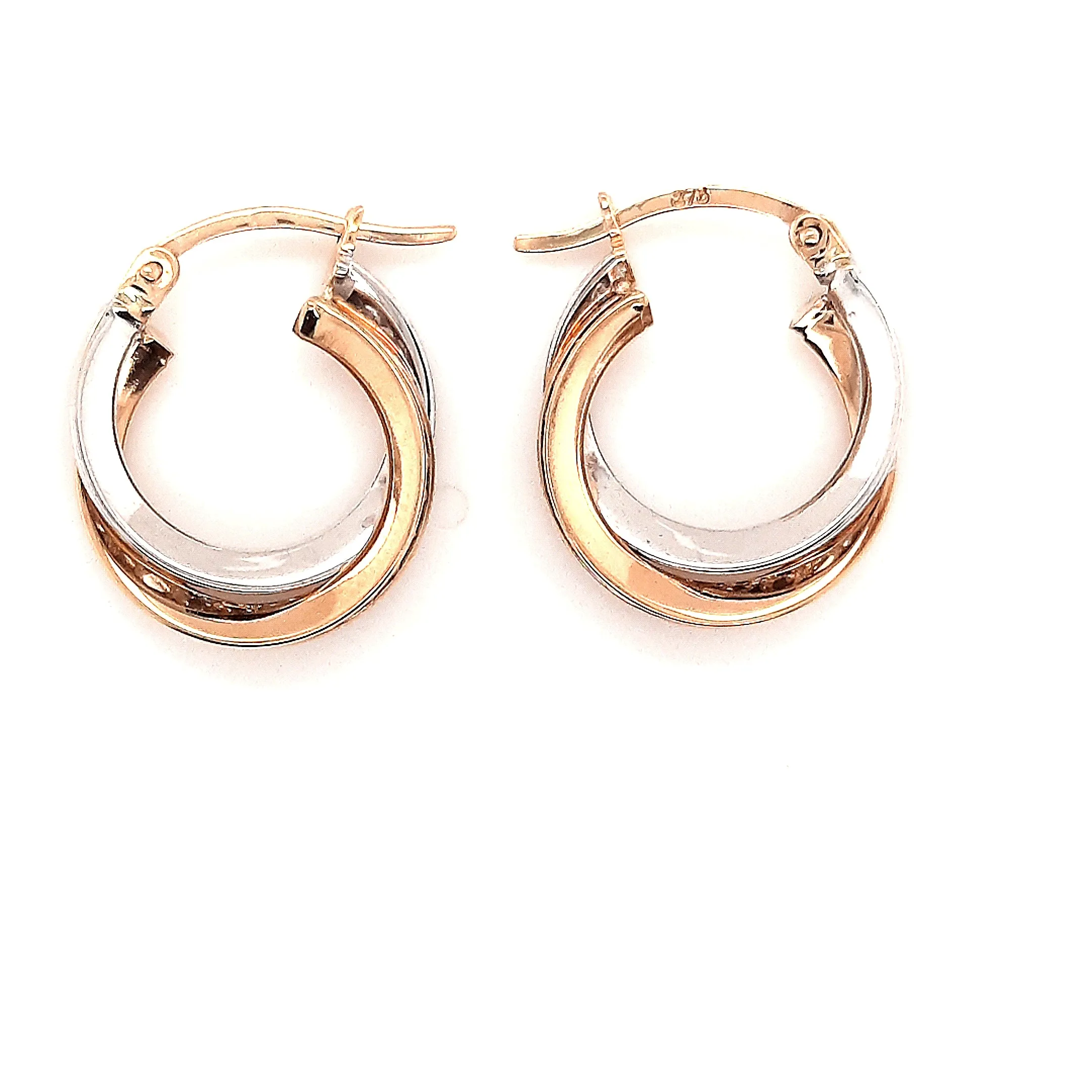 9ct Yellow & White Gold Cubic Zirconia Hoop Earrings