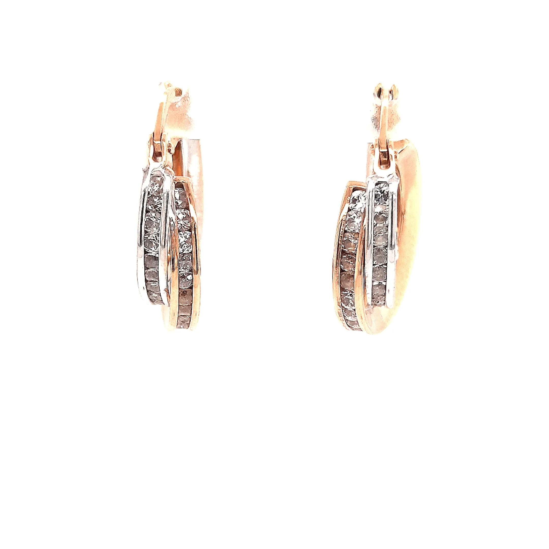 9ct Yellow & White Gold Cubic Zirconia Hoop Earrings