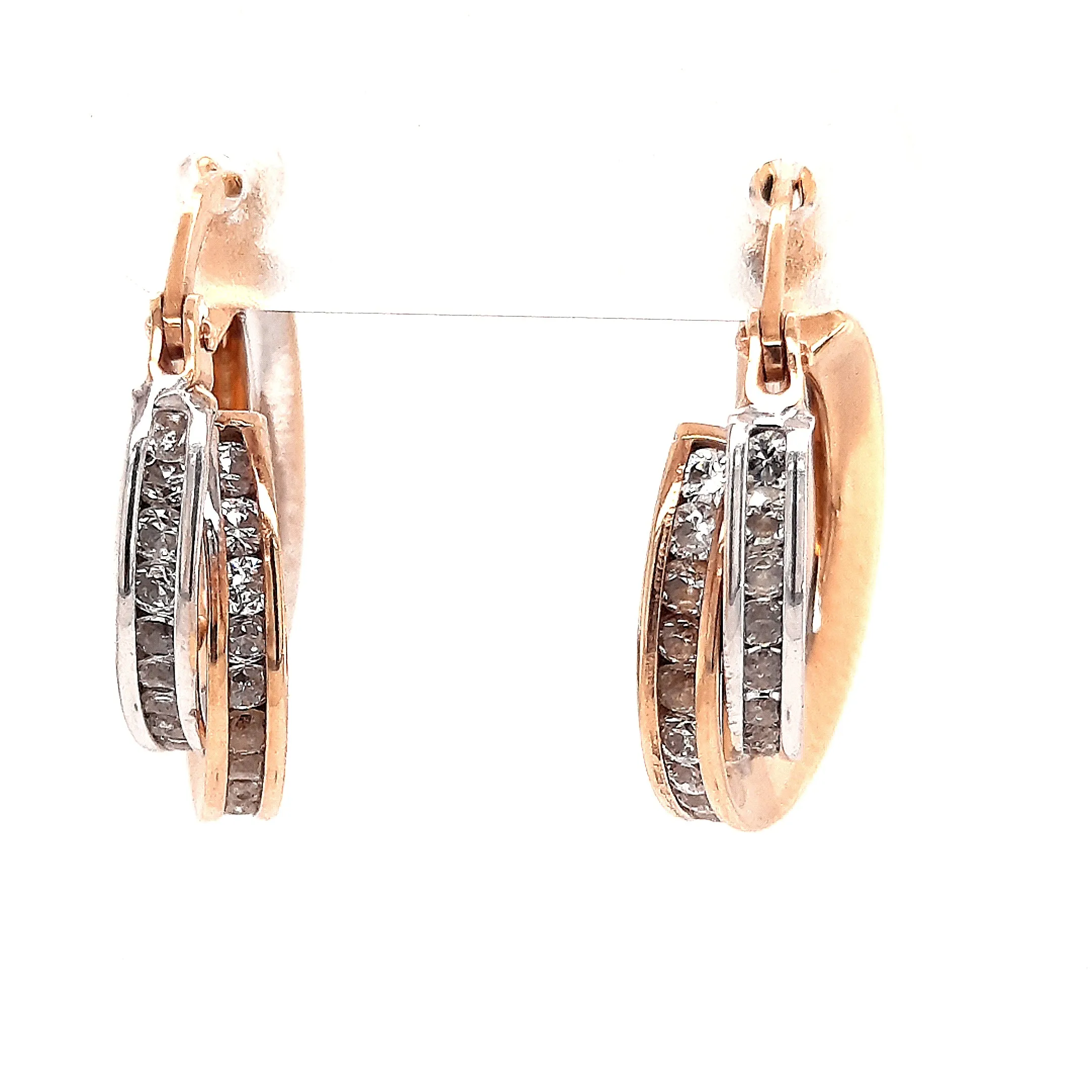 9ct Yellow & White Gold Cubic Zirconia Hoop Earrings