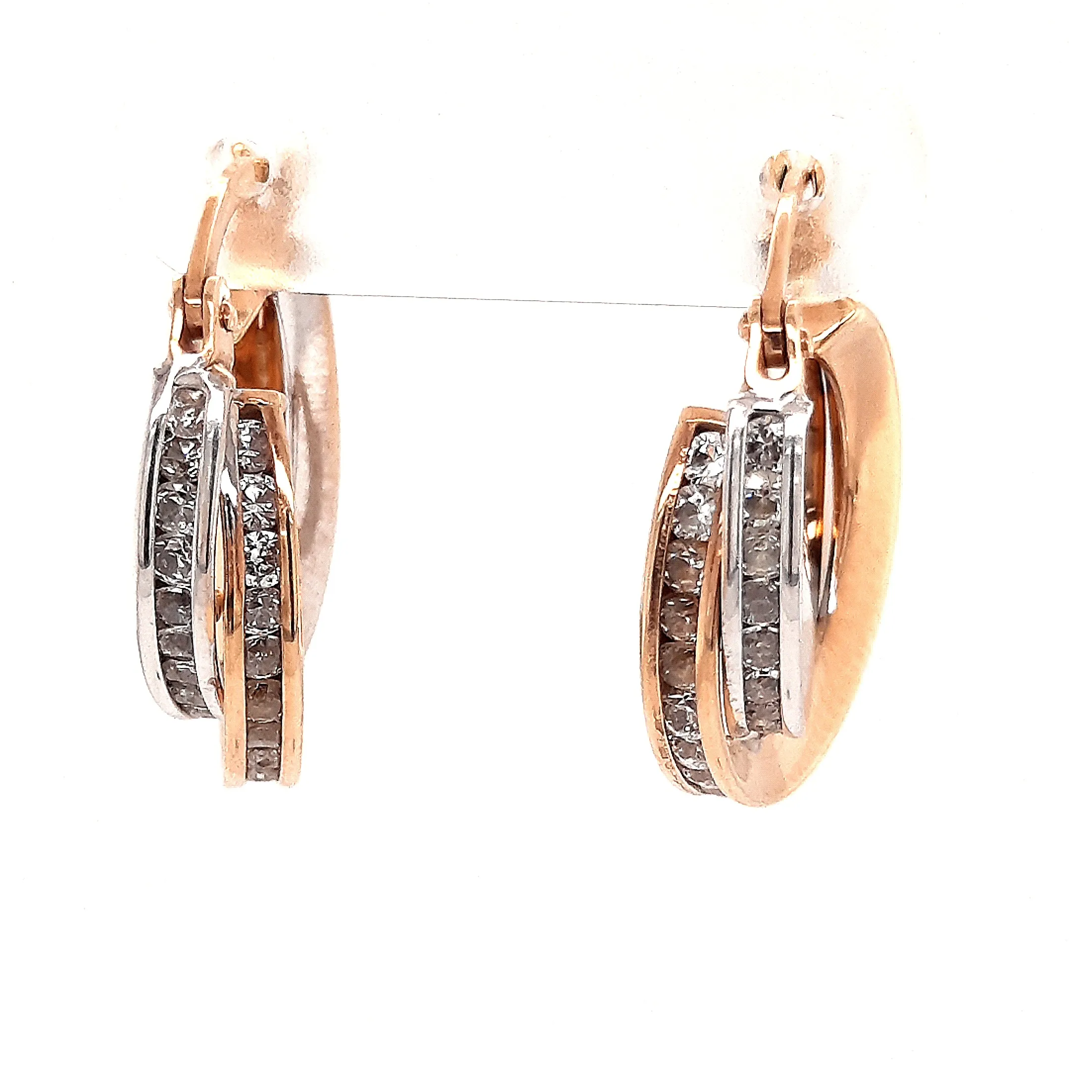 9ct Yellow & White Gold Cubic Zirconia Hoop Earrings