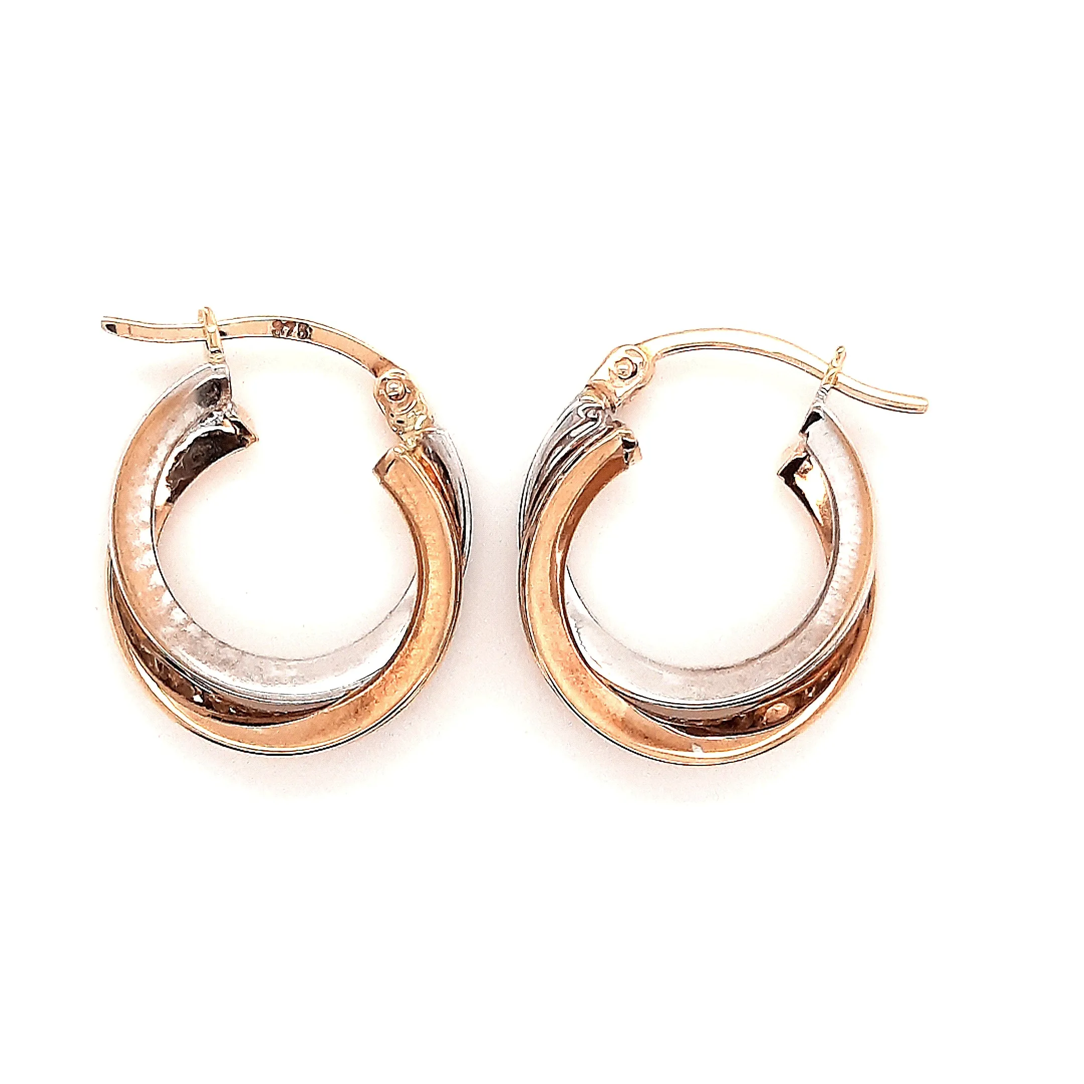 9ct Yellow & White Gold Cubic Zirconia Hoop Earrings