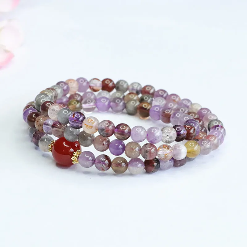 Agate Multi Circle Bracelet and Necklace Set with Natural Crystal