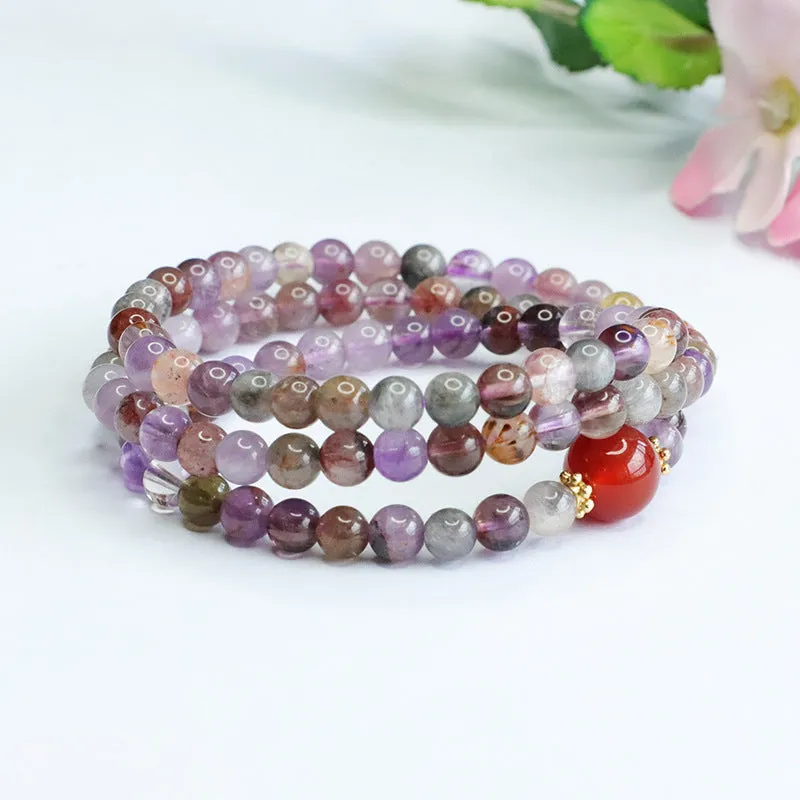 Agate Multi Circle Bracelet and Necklace Set with Natural Crystal