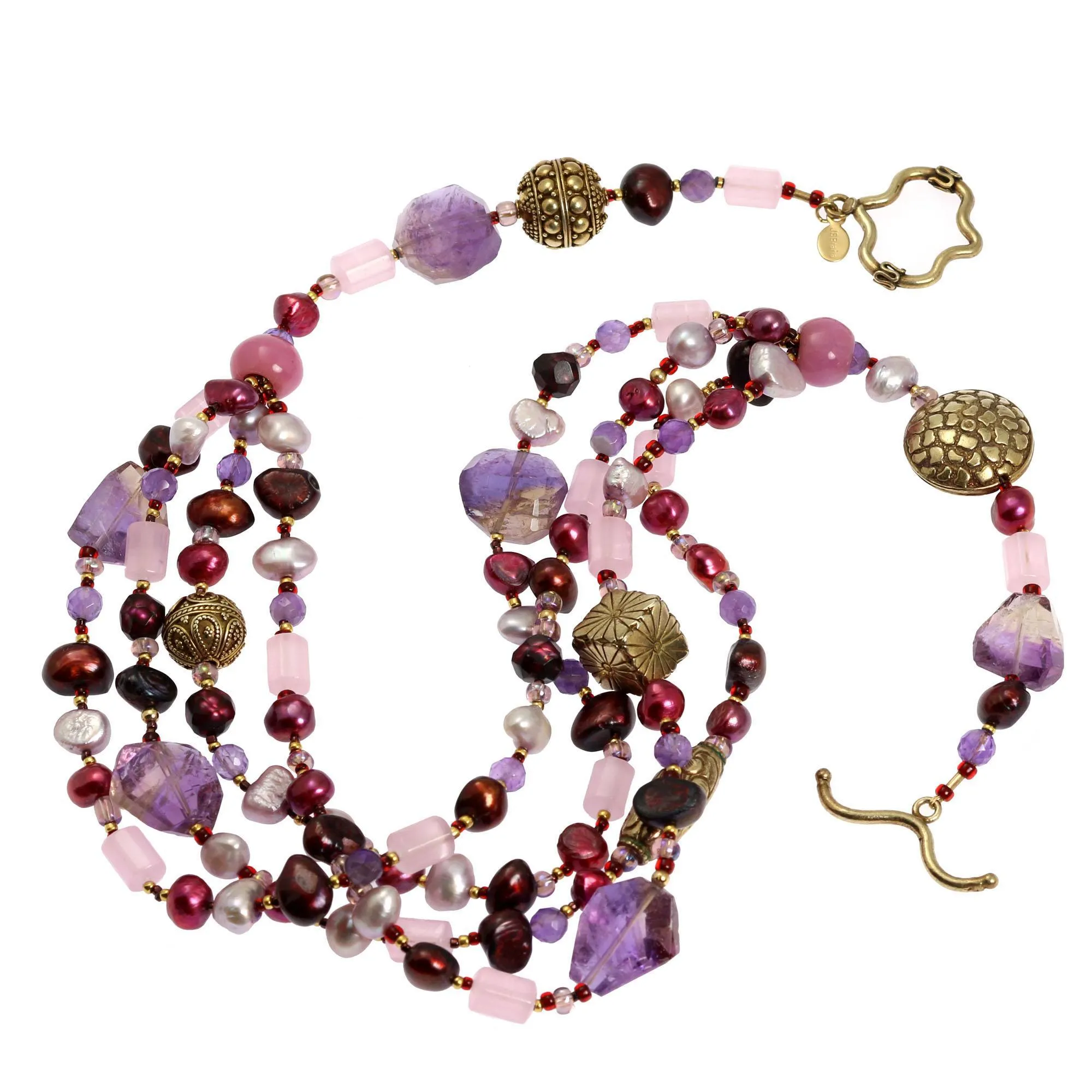 Amethyst Rose Quartz Beaded Gemstone Necklace