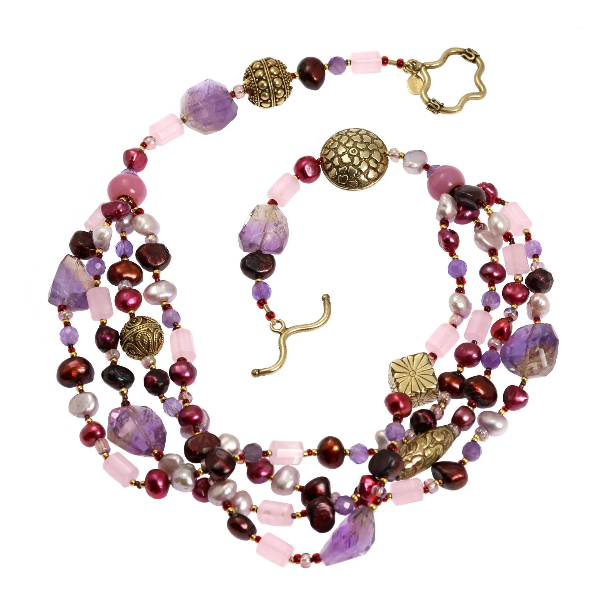 Amethyst Rose Quartz Beaded Gemstone Necklace