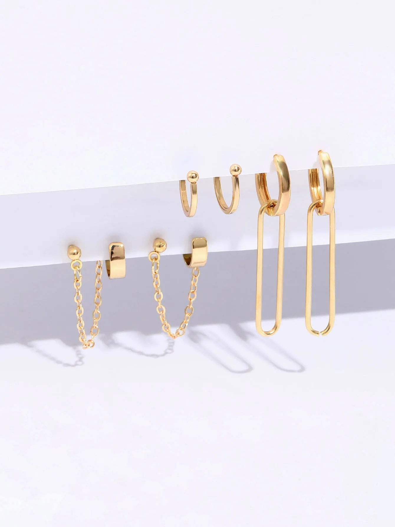 Amy Fashion - 6pcs Creative Chain Decor Geometric Earrings