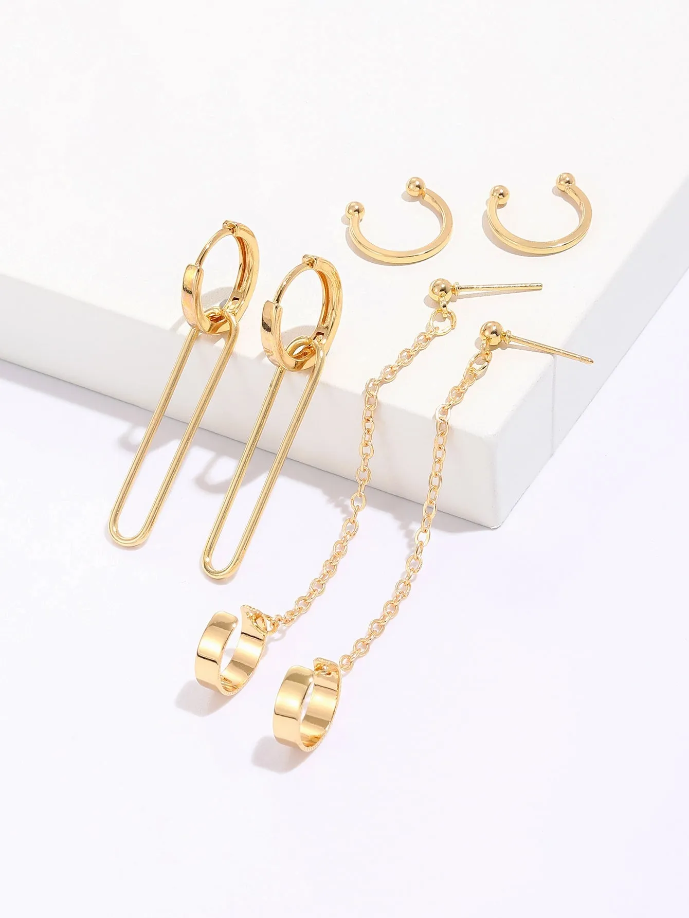 Amy Fashion - 6pcs Creative Chain Decor Geometric Earrings