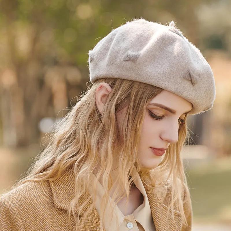 Autumn and winter fashion gentle wool hat female warm painter hat small fresh gray bowknot beret