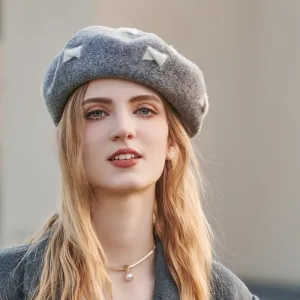 Autumn and winter fashion gentle wool hat female warm painter hat small fresh gray bowknot beret