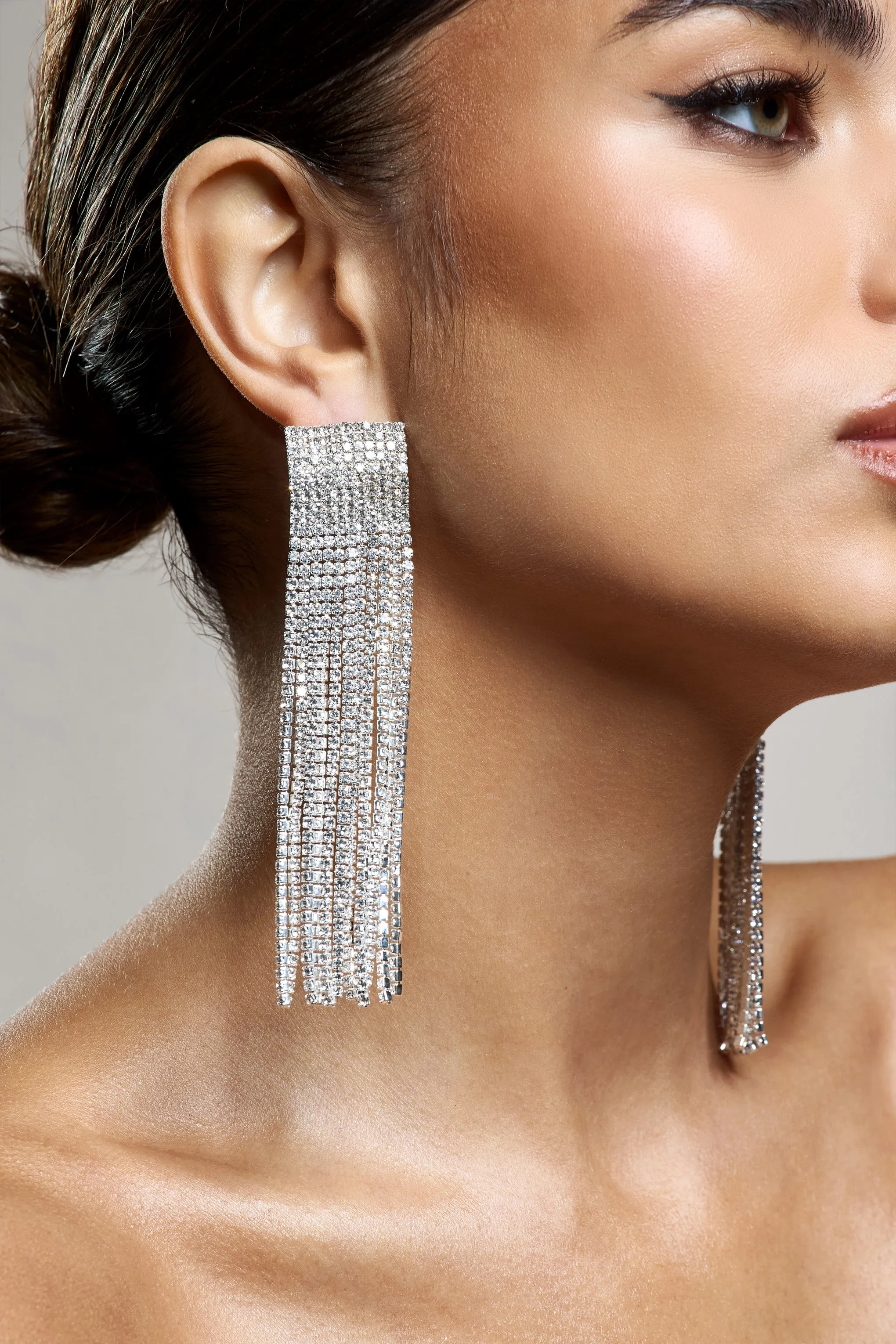 Bedazzle | Silver Diamante Tassel Earrings