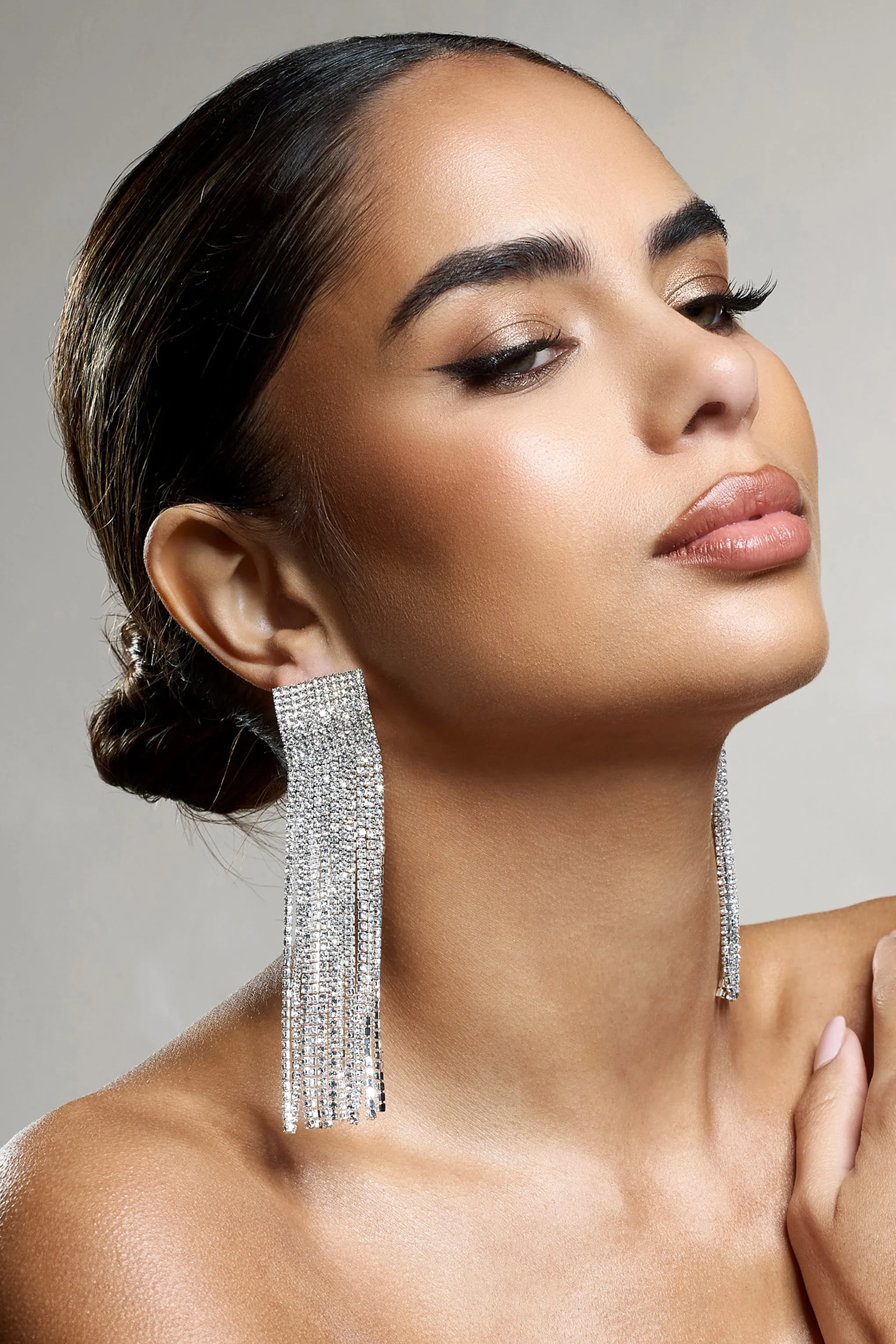 Bedazzle | Silver Diamante Tassel Earrings