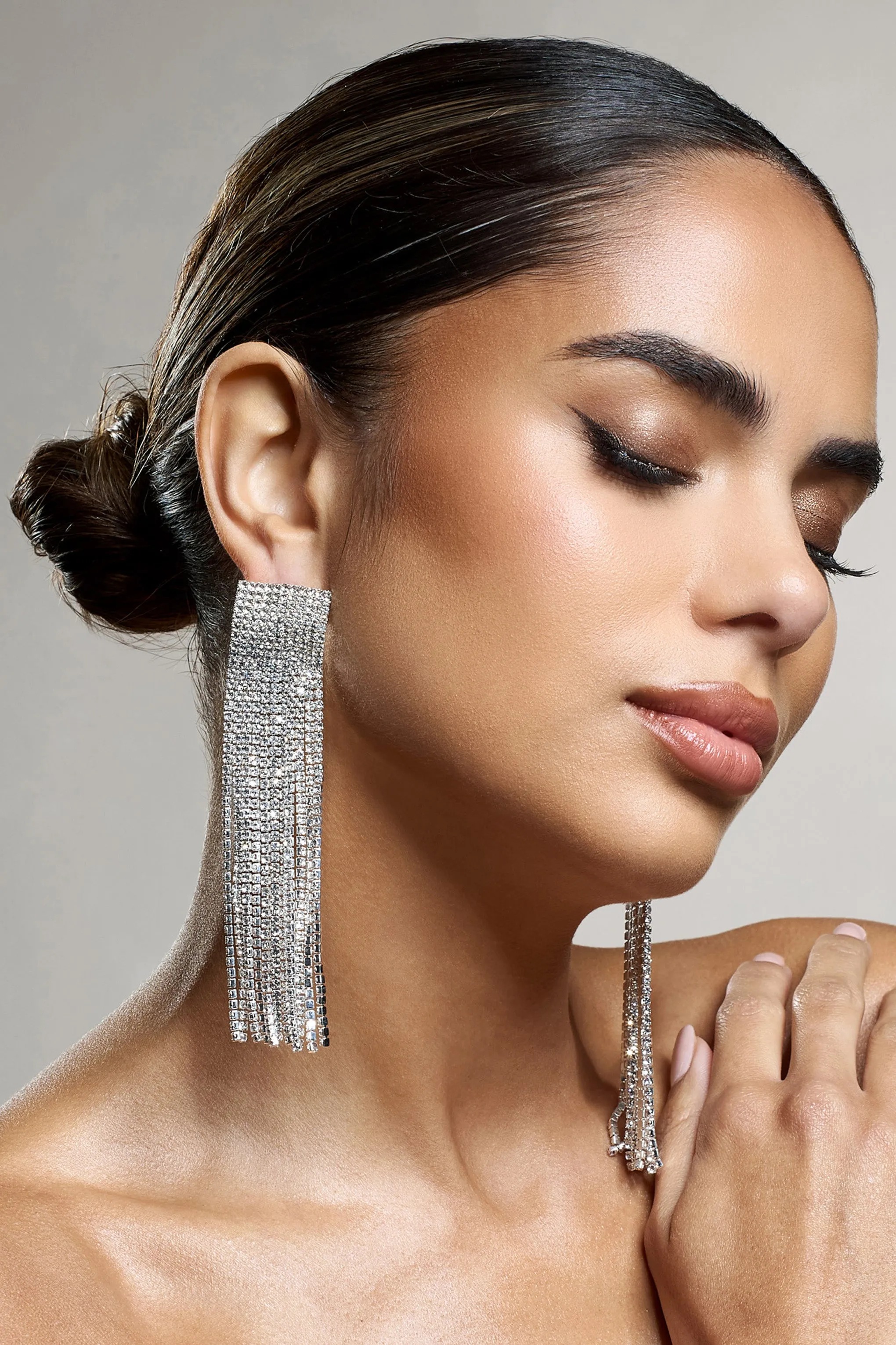 Bedazzle | Silver Diamante Tassel Earrings