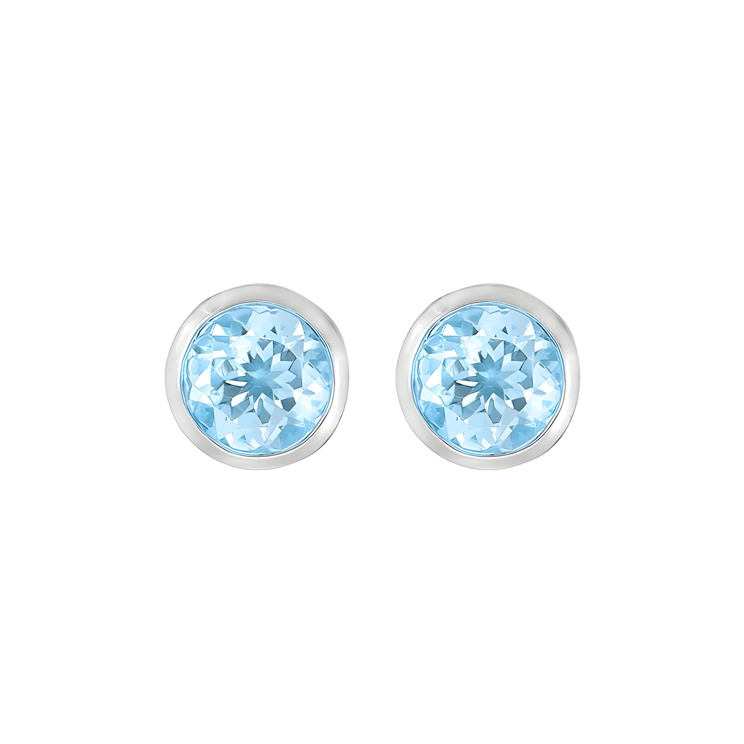 Bezel Set Aquamarine Stud Earrings in 18k White Gold