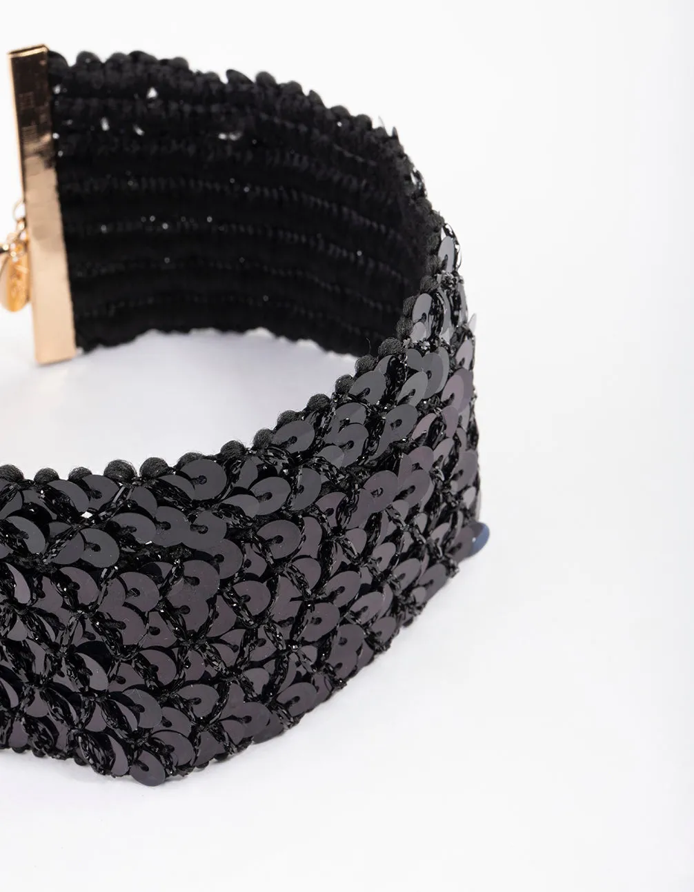 Black Fabric Sequin Choker