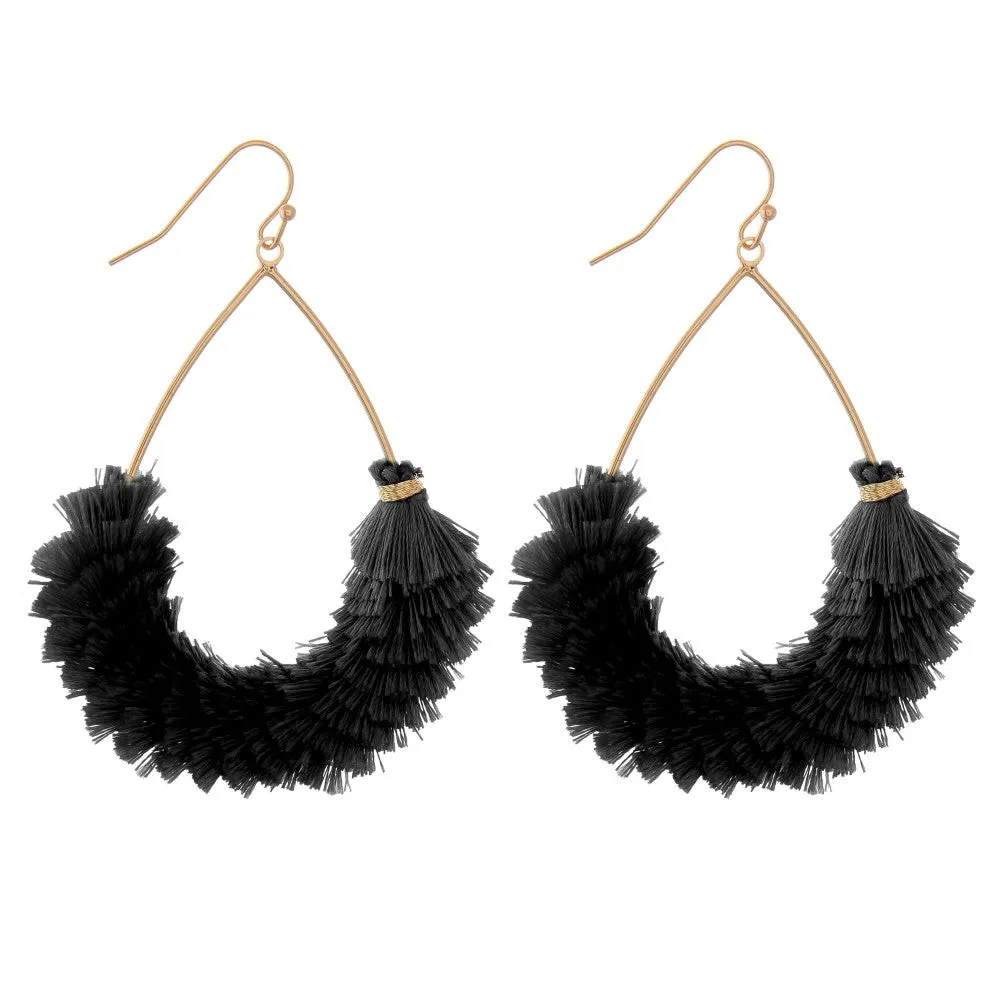 BLACK FRINGE HOOP EARRINGS