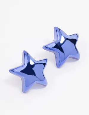 Blue Large Star Stud Earrings