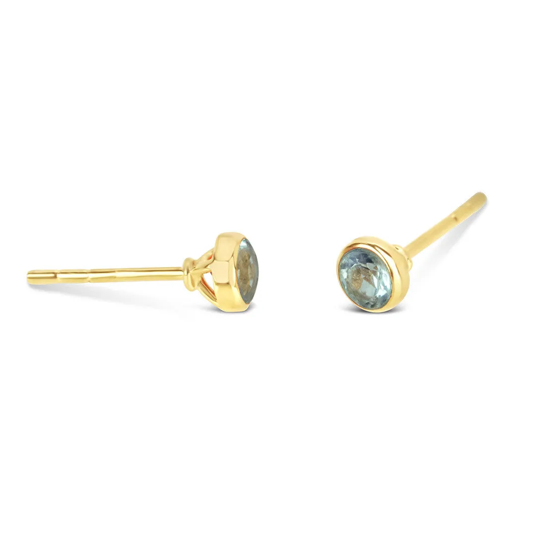 Blue Topaz Mini Stud Earrings | Gold - December