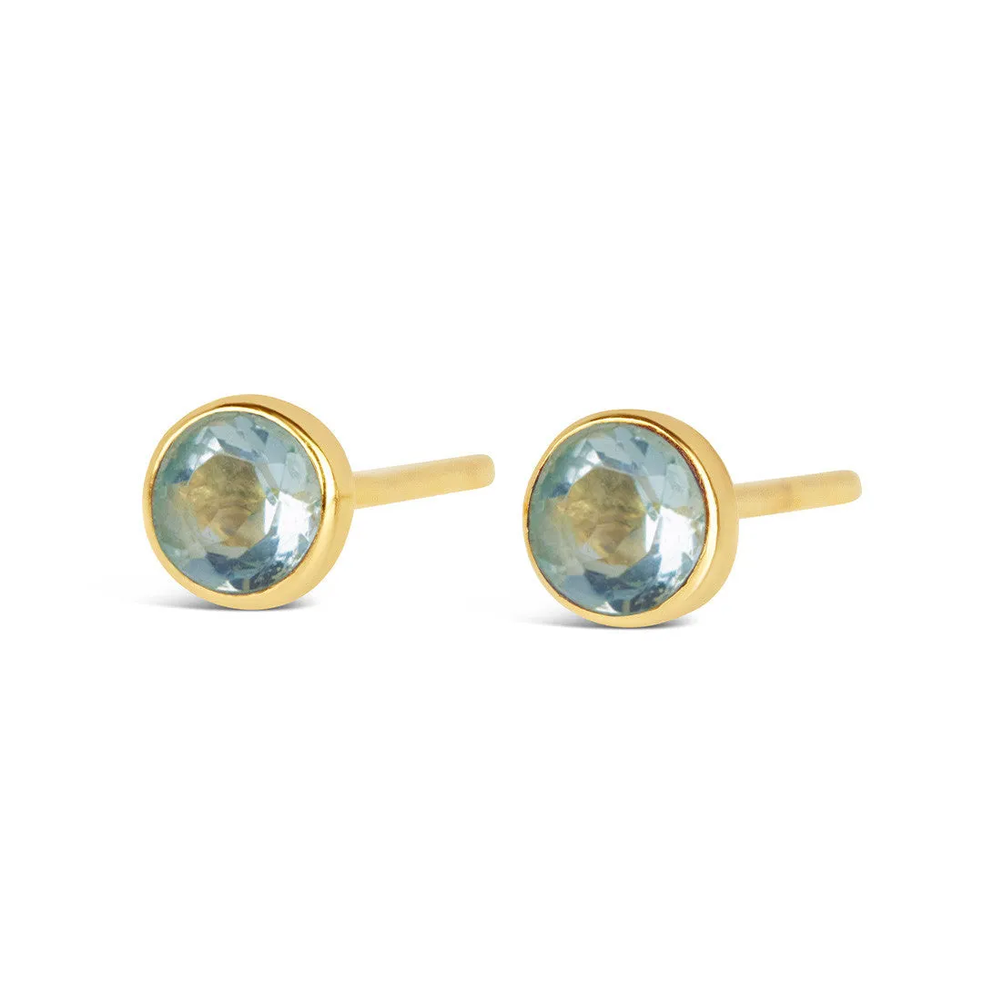 Blue Topaz Mini Stud Earrings | Gold - December