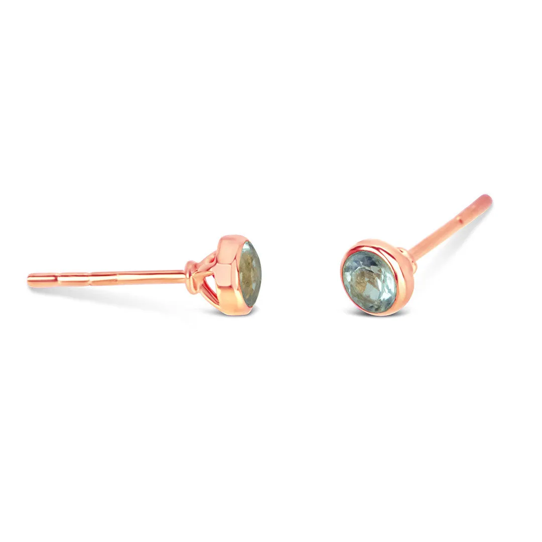 Blue Topaz Mini Stud Earrings | Rose Gold - December