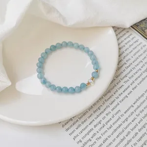 Buddha Stones 14K Gold Plated Copper Aquamarine White Crystal White Agate Blue Crystal Healing Bracelet