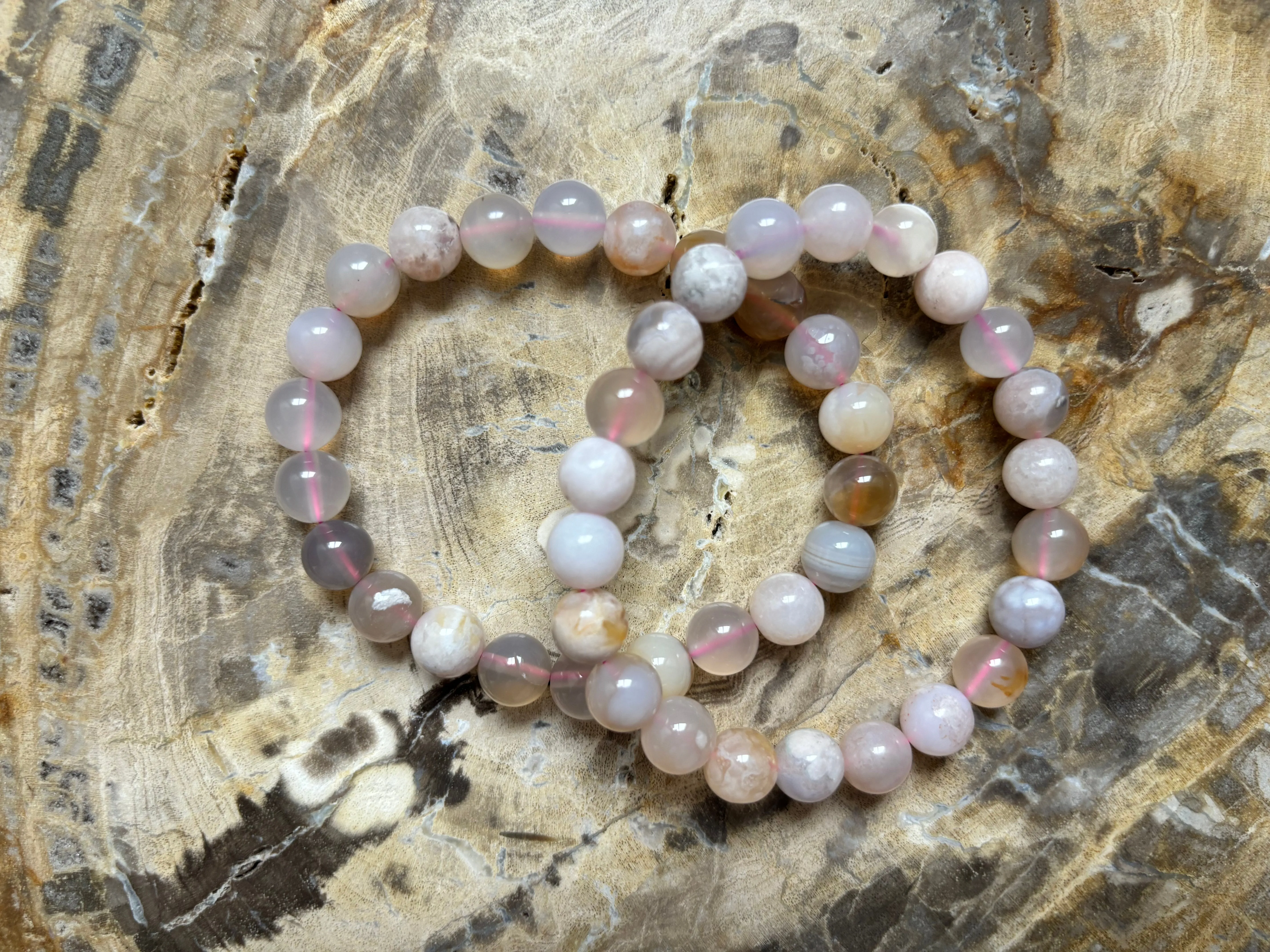 Cherry Blossom Agate | Beaded Crystal Bracelet