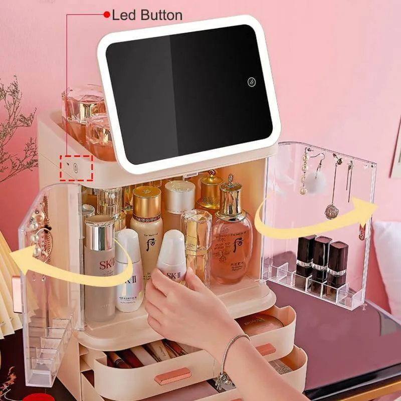 Cosmetic Make-up Jewelry Organizer with Led Lighted Mirror