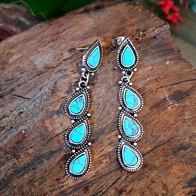 Creative tree leaf turquoise earrings