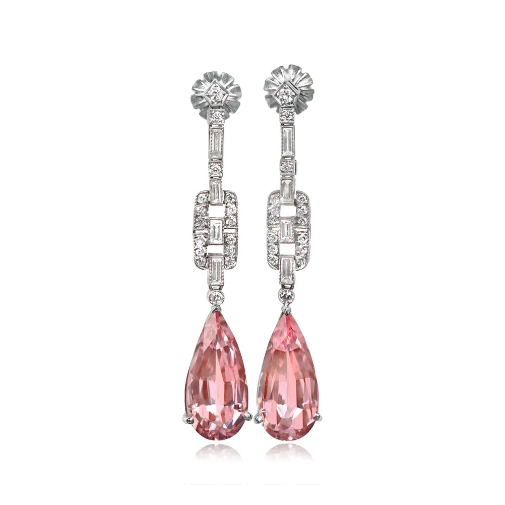 Deco Style Diamond and pear-shaped Morganites Long Earrings